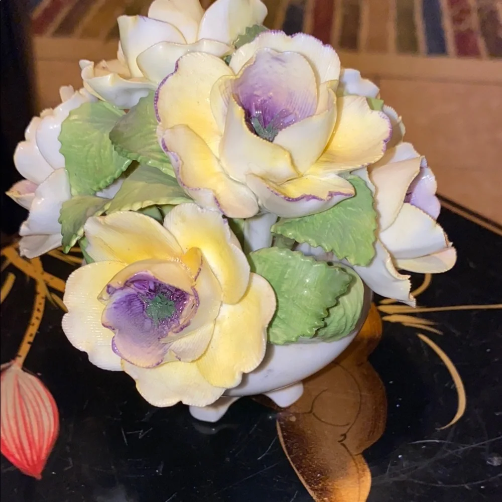 BX51 Vintage Floral Porcelain Arrangement with Yellow and Purple Accents